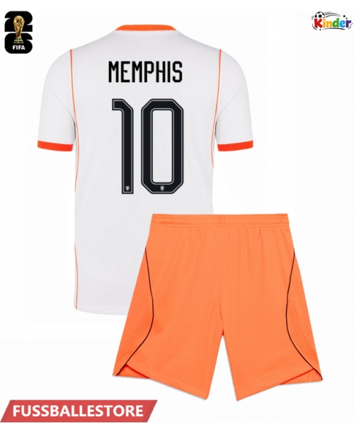 Günstige Niederlande Memphis Depay #10 Auswärts Trikotsatzt Kinder WM 2026 Kurzarm (+ Kurze Hosen)